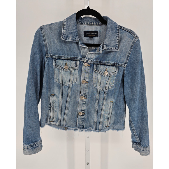 Lucky Brand Jackets & Blazers - Lucky Brand Womens Sz M denim Blue Jean cropped jacket with a frayed bottom